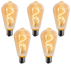 Set van 5 E27 dimbare LED lampen spiraal filament ST64 goud 4W 270 lm 2100K