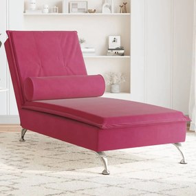 Chaise Longue Massaggi Con Cuscino A Rullo Rosso Vino Velluto /