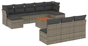 Set divani da giardino 11 pz con cuscini in polyrattan grigio