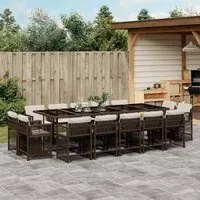 Set da Pranzo da Giardino 15 pz con Cuscini Marrone Polyrattan 3211773