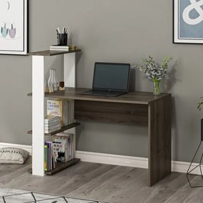 Scrivania Libreria Con Ripiani Laterali 60x120x112H Bianco E Rovere Scuro Node