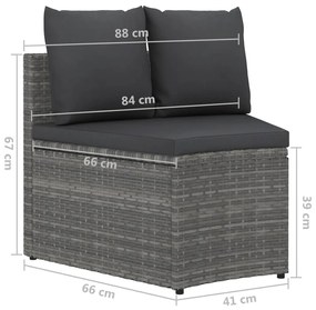 Set Divani da Giardino 6 pz con Cuscini in Polyrattan Grigio