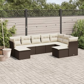 Set divani da giardino 9pz con cuscini marrone in polyrattan