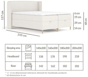 Letto boxspring grigio chiaro con spazio contenitivo 180x200 cm Monpelli - Maison de Rêve