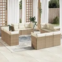 Set Divani da Giardino 12 pz con Cuscini Beige in Polyrattan 3249167