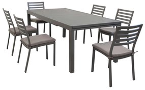 DEXTER - set tavolo in alluminio e teak cm 200/300 x 100 x 74 h con 6 sedie Dexter