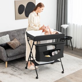 Costway Fasciatoio pieghevole per neonati con rotelle altezza regolabile borsa e ripiano, Organizer per pannolini