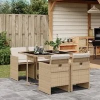 Set da Pranzo da Giardino 5 pz con Cuscini Beige in Polyrattan 3210538