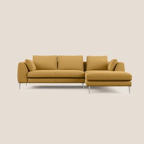 Plano divano moderno angolare con penisola in microfibra smacchiabile T11 giallo 252 cm Sinistro
