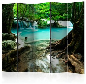 Paravento design Acqua cristallina II - paesaggio della giungla con acqua blu