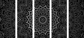 Quadri 5 pezzi – Mandala vintage in stile indiano in bianco e nero