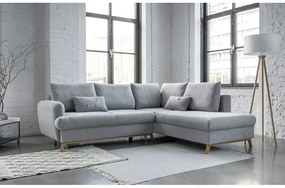 Divano angolare grigio chiaro allungabile/con contenitore (con penisola a destra/a L) Scandic Lagom – Miuform