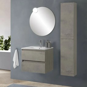 Colonna bagno sospesa H160 cm in legno grigio cemento con ripiani Leda