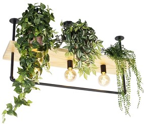 Plafoniera industriale nera con legno 3 luci - Shelf