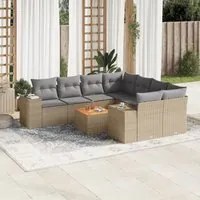 Set Divano da Giardino 9 pz con Cuscini Beige in Polyrattan 3225373