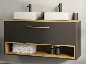 Mobile per bagno sospeso con lavabo doppio da appoggio e armadietto bagno - 120 cm - Antracite - YANGRA