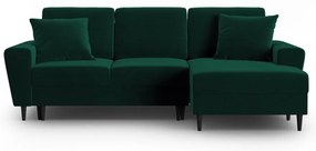 Divano angolare verde allungabile e con contenitore (con penisola a destra/con chaise lounge) con rivestimento in velluto Kyoto – Cosmopolitan Design