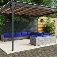 Set Divani da Giardino 11 pz con Cuscini in Polyrattan Grigio 3102814