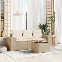 Set Divano da Giardino 4 pz con Cuscini Beige in Polyrattan 3254605