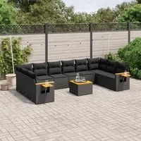 Set Divani da Giardino 11 pz con Cuscini in Polyrattan Nero 3227168