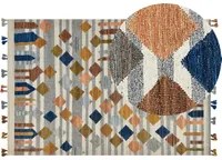 Tappeto di lana multicolore 200 x 300 cm kilim a mano geometrica nappe soggiorno camera da letto