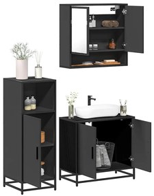 Set Mobili Da Bagno 3 Pz Nero İn Legno Multistrato /