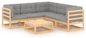 Set Divani da Giardino 6 pz con Cuscini Legno Massello di Pino