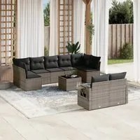 Set Divano da Giardino 10 pz con Cuscini Grigio in Polyrattan 3252967