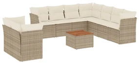 Set divani da giardino 11 pz con cuscini beige in polyrattan