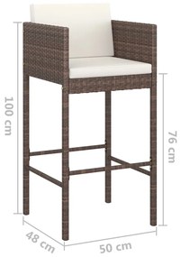 Set da Bar da Giardino 5 pz con Cuscini in Polyrattan Marrone