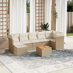 Set divano da giardino 8 pz con cuscini beige in polyrattan