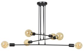 Lampadario Industrial 6 Luci Multiplo In Acciaio Nero A Bracci