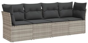 Set divano da giardino 4pz con cuscini grigio chiaro polyrattan