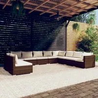 Set Divani da Giardino 10 pz con Cuscini in Polyrattan Marrone 3102434