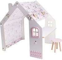 Casetta per bambini 114x93x120 cm in legno Bianelli con scrivania Bianca e Rosa