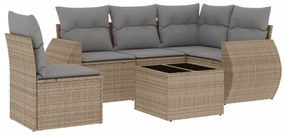 Set divano da giardino 6 pz con cuscini beige in polyrattan