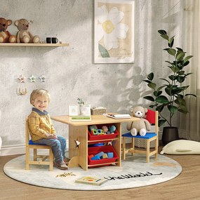 Set Tavolo e Sedie per Bambini con 4 Contenitori per Giochi in Legno e PP...