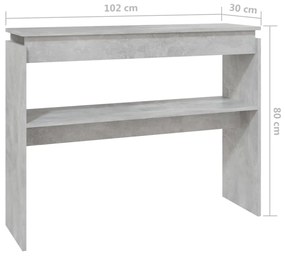 Tavolino Consolle Grigio Cemento 102x30x80cm Legno Multistrato