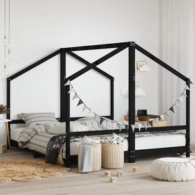 Giroletto Per Bambini Nero 2x(90x200) Cm Legno Massello Di Pino /