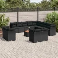 Set Divani da Giardino 14pz con Cuscini in Polyrattan Nero 3223955