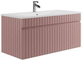 Mobile per bagno sospeso scanalato con lavabo da incasso 100 cm Rosa - SATARA