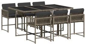 Set da pranzo da giardino 7 pz con cuscini in polyrattan grigio