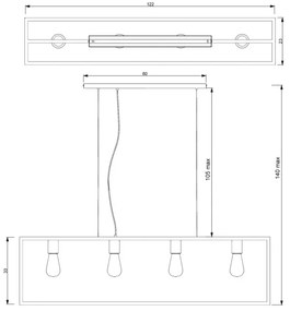Lampadario su corda CORNICE 4xE27/60W/230V rame