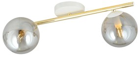 Plafoniera Contemporanea 2 Luci Eracle In Acciaio Oro/Bianco E Sfere Vetro Fumè