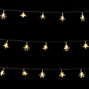 Aigostar - Catena luminosa natalizia da esterno 50 LED/8 funzioni, 3xAA, 5 m, IP44, bianco caldo, stelle
