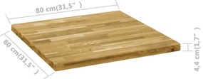 Piano del tavolo legno massello di rovere quadrato 44mm 80x80cm