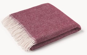 Coperta in lana con motivo a spina di pesce e frange Tirol