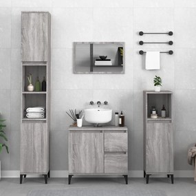 Set mobili da bagno 3 pz grigio sonoma in legno multistrato