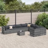 Set Divano da Giardino 10 pz con Cuscini Grigio in Polyrattan 3308322