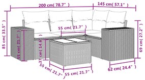 Set divano da giardino 5pz con cuscini grigio chiaro polyrattan